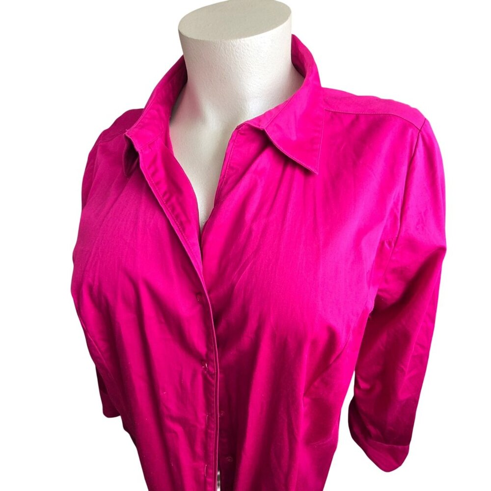 Lane Bryant Womens Shirt Hot Pink Button-Up V-Neck Size 26 Cotton Blend JJ4222